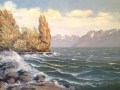 Paisaje con lago y grandes Olas